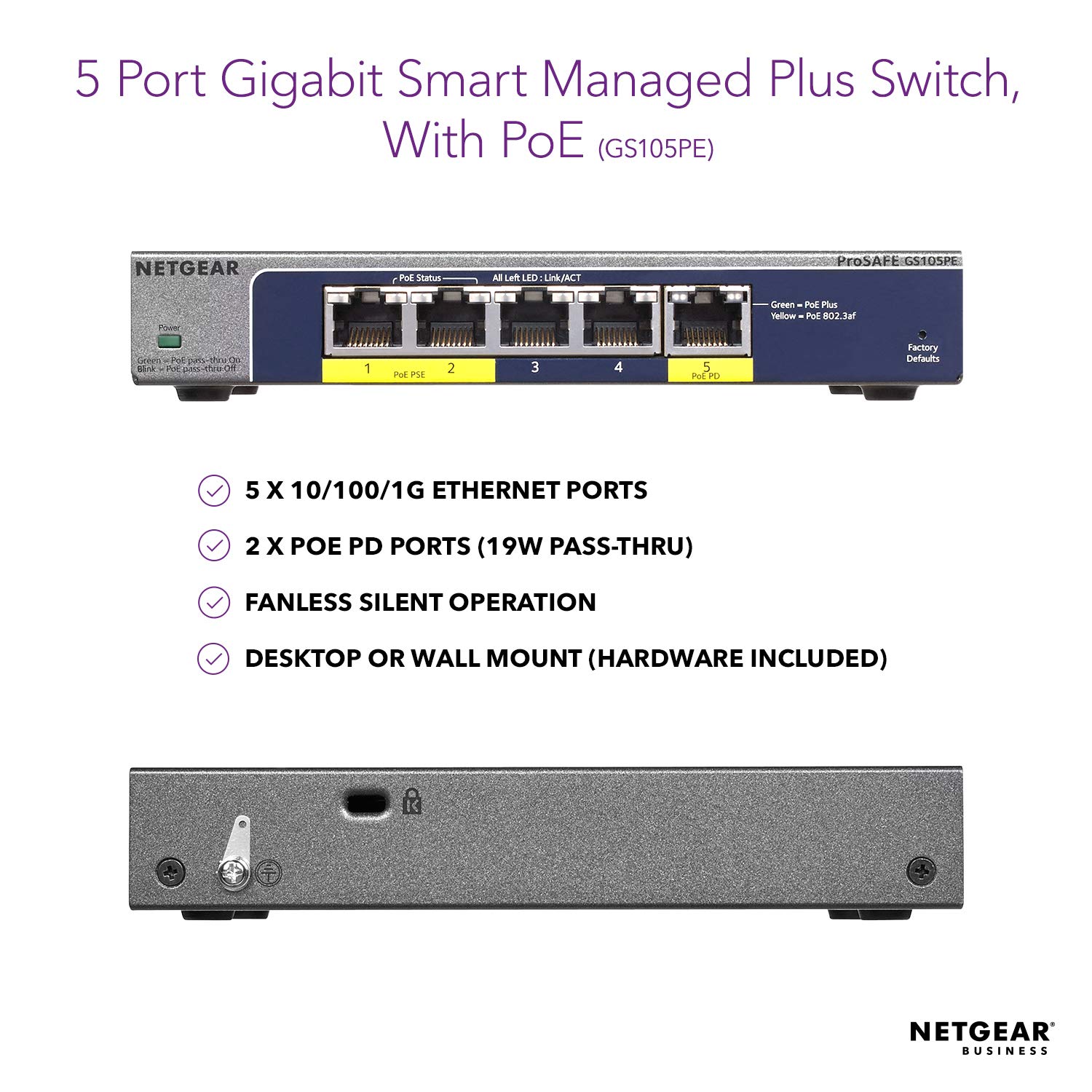 NETGEAR PROSAFE 5-PORT 10/100/1000 POE-PASSTHROUGH SWITCH